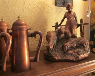 Love these copper tea pots we have 8 & Thanhardt Berger Corp Statue Gold Gilt Chalkware