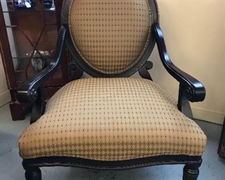 Love this Gentlemen's Arm Chair. Black Trim and beautiful upholstery. Like new