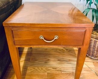 $175 - Ethan Allen one drawer wood inlay side table.  23.5"H x 20"W x 26"D