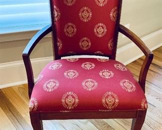 $495 - Pair of Ethan Allen wood and upholstered seat and back chair.   39.5"H x 23"W x 19"D (seat height 19"H).  