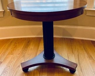 $295 - Ethan Allen Medallion Collection wood pedestal table. 28.5"H x 28"D