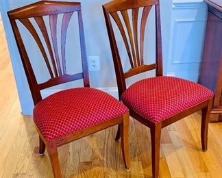 Detail - Ethan Allen Medallion Collection wood and upholstered seat dining chairs. Eight available.  39"H x 19"w x 18"D (seat height 20"H)