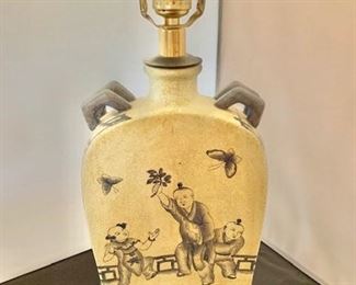 $120 - Vintage Asian, Handled Lamp -  16.5"H; 8" x 3.5" base