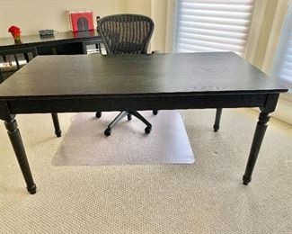 $275 - Solid wood black desk with drawer; 63.5” L x 32” W x 30” H