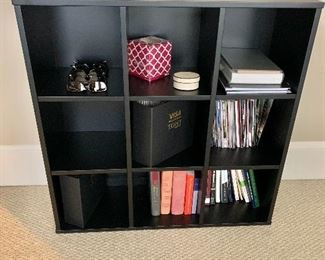 $120 - Black wood "cubby"  bookcase; 36” L x 12” W x 36”H