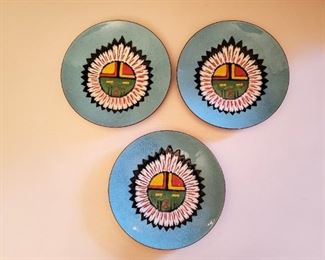 $36 - Set of 3 Annemarie Davidson Enamel Plates - 7.5" diameter