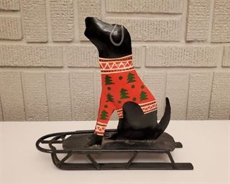 $30 - Christmas Tree Labrador on Sled - Painted metal, 10" H x 11" W x 3.5" D