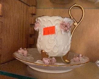 White and pink flower teacup