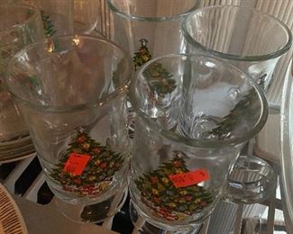 Glass cups with christmas tree