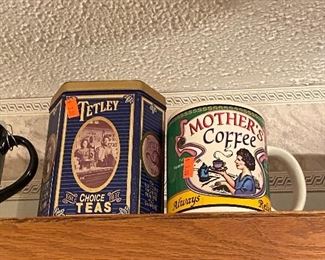 Mothers coffee mug and tetley tea tin