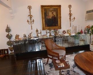 Pair of mid-century modern Ello mirrored credenza buffet cabinets