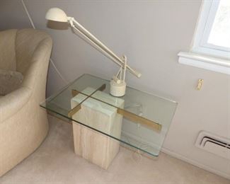 Ello marble/brass trim glass top side table