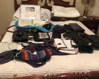 Full bed, mattress and springs,  purses - some are vintage 