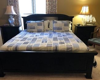King bed with pair of night stands/chest, temperpedic mattress and springs