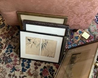 Framed Artwork and Woven Wool Area Rug