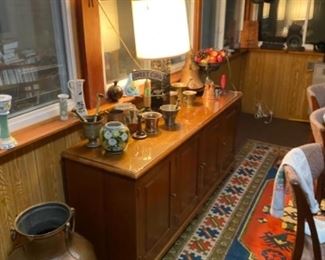Wooden Dresser, Vintage Lamp, Bronze Vase, Various Vintage Vases, and Various Vintage Items