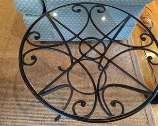 Round wrought iron and glass side table  $60