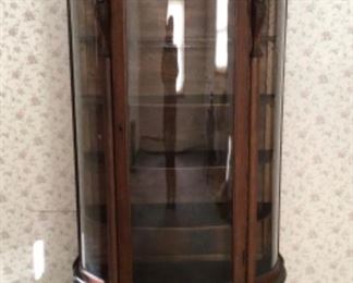 Antique Oak Curved Glass China Cabinet 