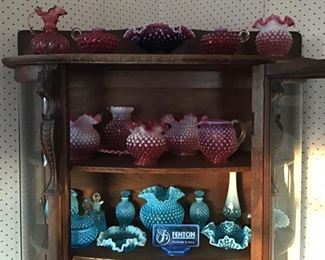 Fenton Glass Collection: Cranberry  & Aqua Opalescent Hobnail
