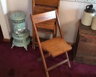 Four Vintage Oak Folding Chairs