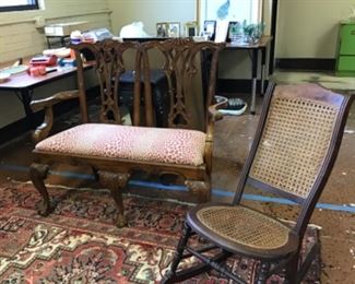 Chippendale style bench with sweet rocker on lovely rug