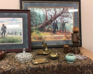 Another Civil War picture with brass, crystal and pottery items.