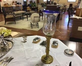 Beautiful cut glass hurricane on adjustable candlestick 