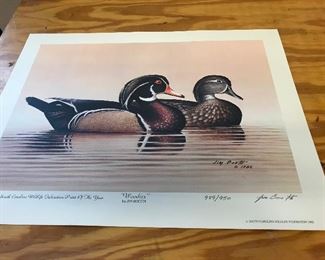 Signed and numbered Jim Booth print titled Woodies.  1982