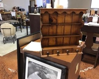 Vintage plate rack with drawers