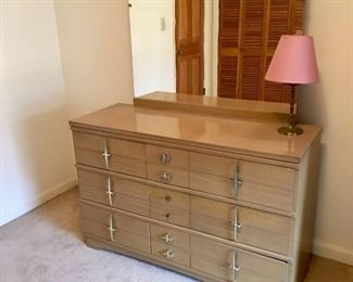 Mid Century Dresser with Mirror and Lamp
