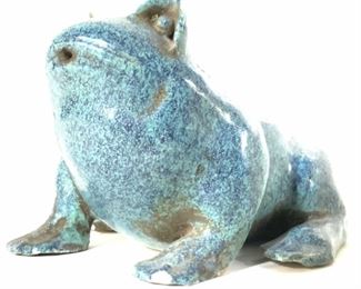Pair Blue Ceramic Frog Vessels
