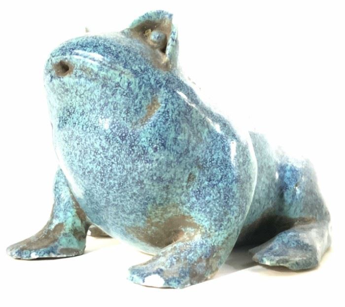 Pair Blue Ceramic Frog Vessels
