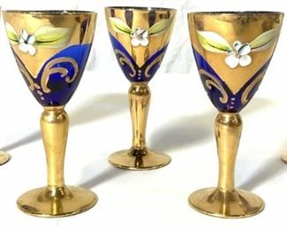 Set 5 Bohemian Glass Stemware Vessels
