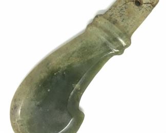 Carved Natural Green Stone Hook Pendant, Jewelry
