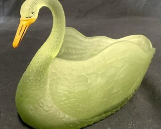 Vintage Frosted Glass Swan Vessel
