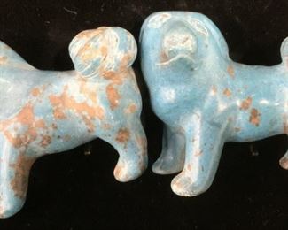 Pair Natural Blue Stone Asian Fu Dog Figurals
