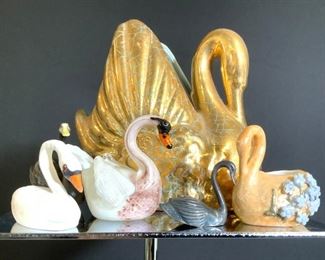 Group Lot 6 Hand Painted Swan Figure Trinket Bowls
