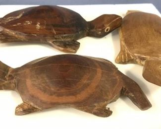 Group 3 Carved Wood Turtle Figurals
