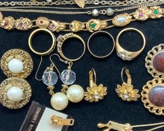 Lot 16 Gold Tone Jewelry, 14K Gold Chain & More
