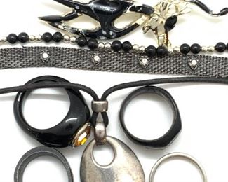 9pc Black & Metallic Jewelry, BLACK JADE & More
