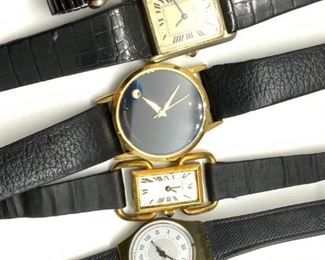Lot 6 Black Banded Watches, MOVADO & More
