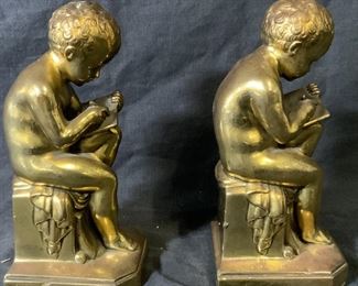 Pair Gold Toned Metal Statue Bookends
