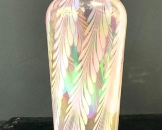 Iridescent Art Glass Pulled Feather Vase
