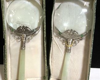 Pair Jade Handle Magnifying Glasses in Org Box

