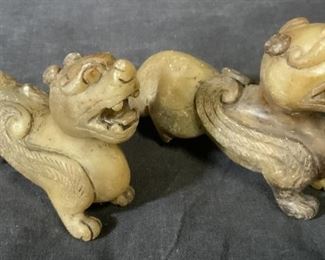 Pair Hand Carved Stone Fu Dogs
