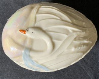 BELLEEK Porcelain Swan Trinket Box
