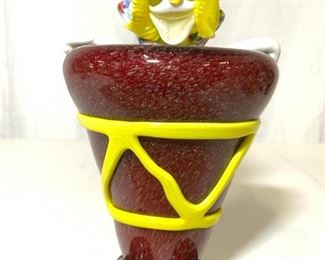 Vintage MURANO Glass Clown W Red Drum
