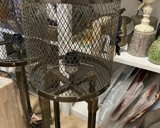 pair of industrial lamps with metal shades