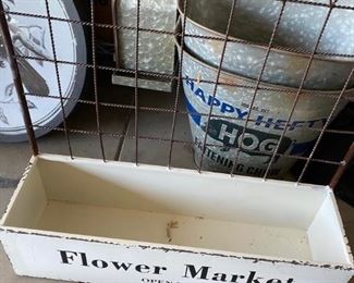 metal flower market decor, galvanized tubs