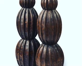 Hand-carved Balinese teak vessels, matching trio, 41" x 13", would look great with giant elephant ears or other foliage! 3 vessels available at $295 each